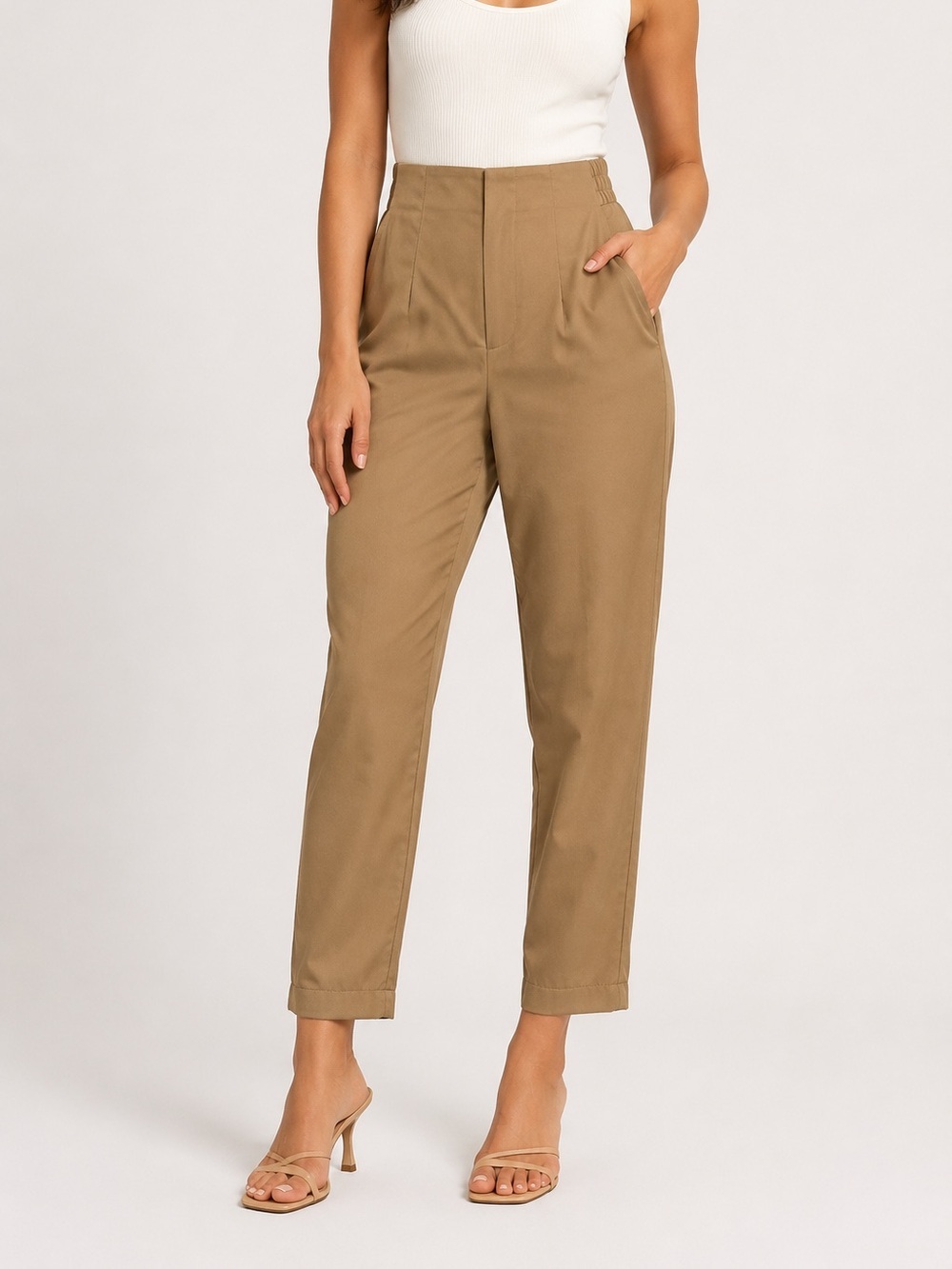 High Waist Khaki Tailored Trousers Japna NWT Medium Straight Leg Pants